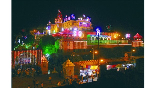 The Shri Krishna Janmasthan Temple in Mathura was illuminated yesterday on the eve of Krishna Janmashtami.