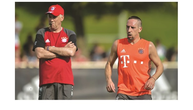 This file photo shows Bayern Munichu2019s French midfielder Franck Ribery during the first training session with new Bayern Munichu2019s head coach Carlo Ancelotti.