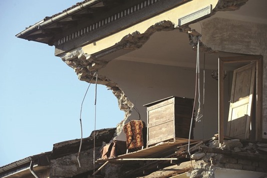 A damaged house in the central Italian village of Amatrice.