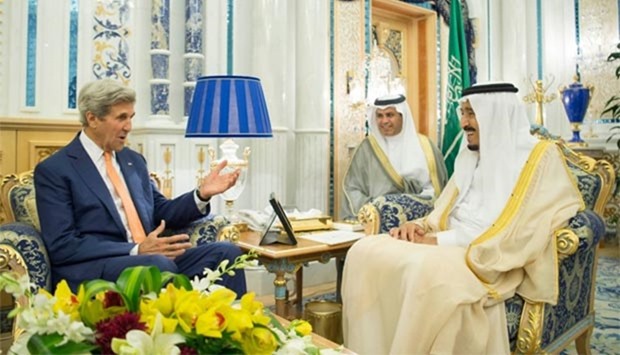 Saudi King Salman meets US Secretary of State John Kerry in Jeddah on Thursday.