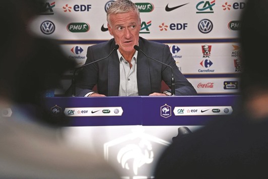 Franceu2019s coach Didier Deschamps during a press conference.