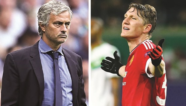 Manager Jose Mourinho (left) has indicated to out-of-favour German midfielder Bastian Schweinsteiger that there will be no place for him at Old Trafford this season