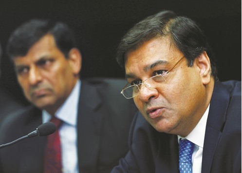 Reserve Bank of India governor Raghuram Rajan and deputy governor Urjit Patel attend a news conference after the bi-monthly monetary policy review in Mumbai.