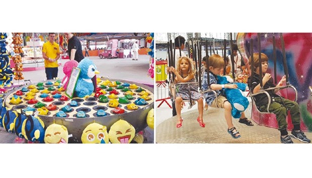 A number of fun-filled games at the Entertainment City test visitorsu2019 skills.  Right: Children wait for their turn. PICTURES: Joey Aguilar