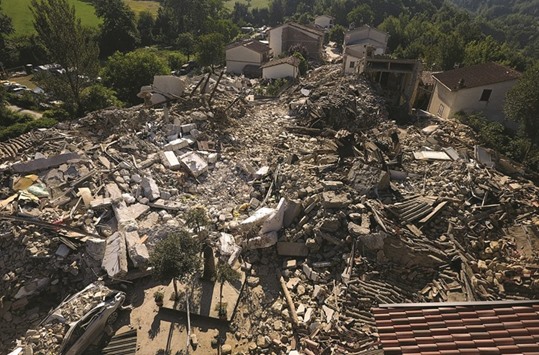 A drone photo shows quake damage in Saletta, central Italy.