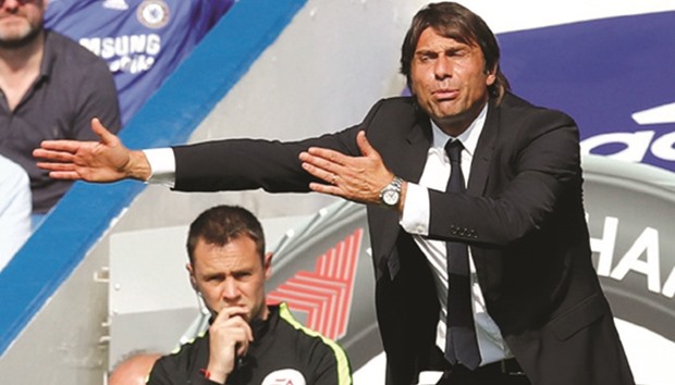 File picture of Chelsea manager Antonio Conte gesturing during his teamu2019s English Premier League match against Burnley at Stamford Bridge.