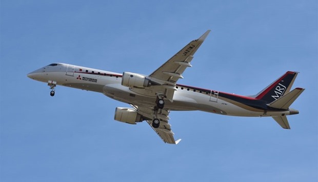 Japan's first domestically produced passenger jet, the Mitsubishi Regional Jet (MRJ), taking off from Nagoya airport in Aichi prefecture. November 11, 2015 file picture.