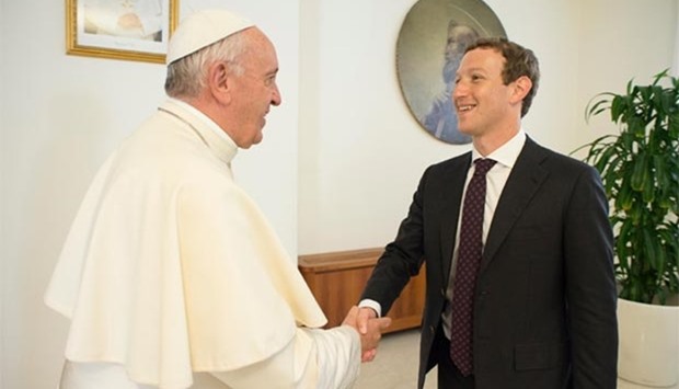 Pope Francis seen with Facebook founder and CEO Mark Zuckerberg at the Vatican on Monday.