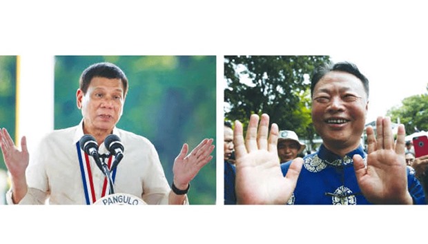 Philippine President Rodrigo Duterte speaks during a National Heroes Day commemoration at the Libingan ng mga Bayani (Heroesu2019 Cemetery) in Taguig city, Metro Manila, yesterday. Right: Chinese Ambassador to the Philippines Zhao Jianhua talks to reporters after attending a National Heroes Day commemoration at the Libingan ng mga Bayani (Heroesu2019 Cemetery) at Taguig city, yesterday.