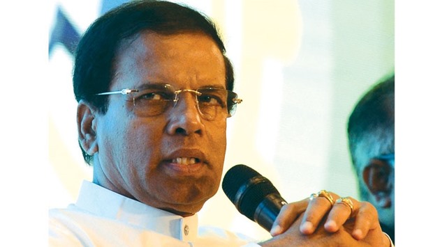 Sri Lankan President Maithripala Sirisena speaking during the Sri Lanka Economic Forum in Colombo yesterday. The Ceylon Chamber of Commerce has arranged the two-day event to focus on the islandu2019s economy, which is recovering from a balance of payments crisis.