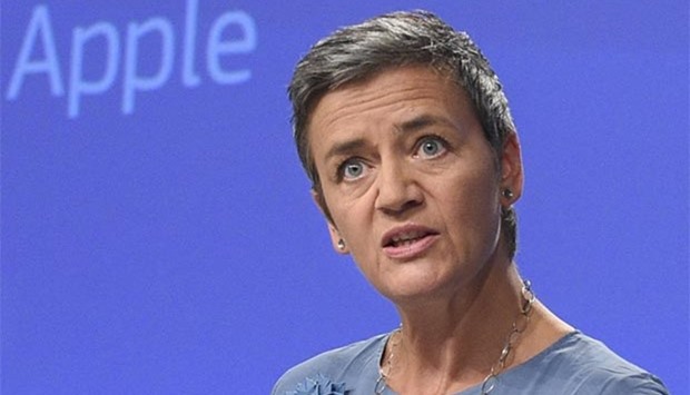 EU Competition Commissioner Margrethe Vestager addresses a press conference ordering Apple to pay u20ac13bn in back taxes, in Brussels on Tuesday.