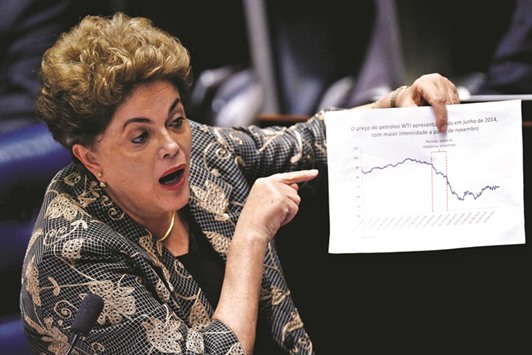 Brazilu2019s suspended President Dilma Rousseff attends the final session of debate and voting on her impeachment trial in Brasilia on Monday.