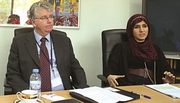 Dr Frank Fitzpatrick and Dr Malak Hamdan during their address in Doha yesterday.