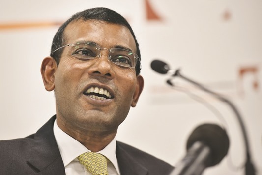 File photo shows former Maldives president Mohamed Nasheed speaking during a press conference in London.