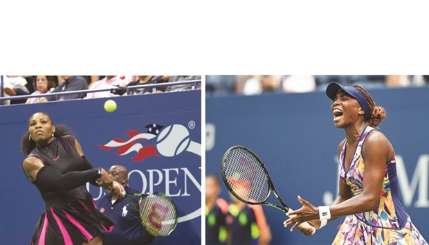 Serena Williams hits a return to Ekaterina Makarova of Russia during their US Open first round match at the USTA Billie Jean King National Tennis Center in New York.  Sixth-seeded Venus Williams Ukraineu2019s Kateryna Kozlova 6-2, 5-7, 6-4.