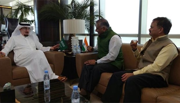 India's minister of state for external affairs, V.K. Singh, meets Saudi Arabian Labour Minister Mufarrej al-Haqbani. Picture: Twitter 