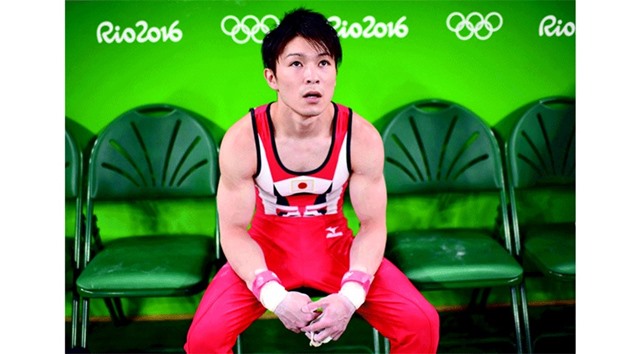 Kohei Uchimura (JPN) of Japan sits during training at the Rio Olympic Arena.