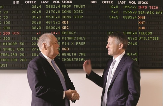 New Australian Stock Exchange CEO Dominic Stevens (right) with ASX chairman Rick Holliday-Smith in Sydney. The bourse rose 0.2% yesterday.