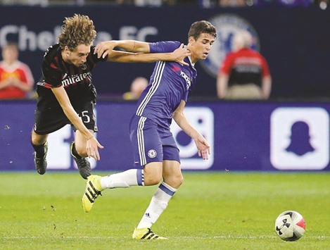 Chelseau2019s Oscar (right) in action with AC Milanu2019s Niccolo Zanellato during the International Champions Cup match at the US Bank Stadium in Minneapolis on Wednesday. (Reuters)