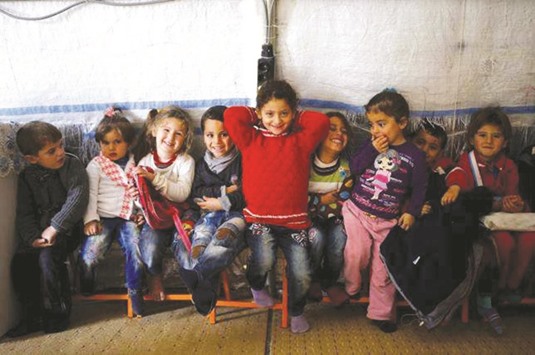 Syrian children in a kindergarten at a refugee camp in Mardin province, Turkey.