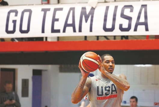 Carmelo Anthony of the US is seen during training at the Flamengo Club in Rio de Janeiro ahead of the opening game against China. (Reuters)
