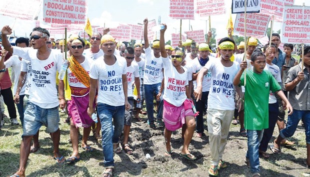 Bodo tribal youth during a mass rally in 2013 demanding a separate state of Bodoland.