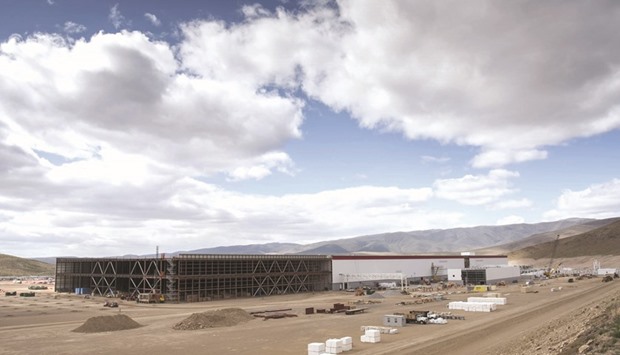 The Tesla Motors Gigafactory in McCarran, Nevada. The company is finishing construction of the massive battery factory and ramping up for production next year of a mass market sedan, the Model 3.
