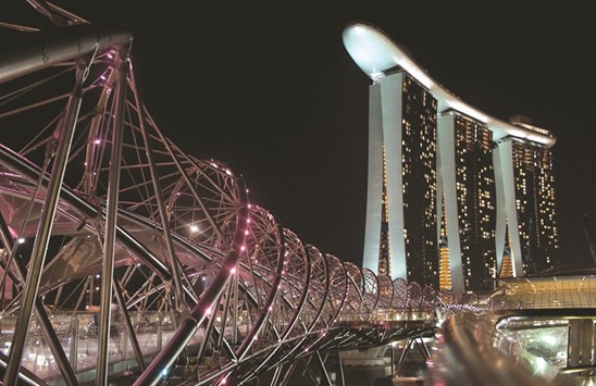 TARGET: This 2010 file picture shows Singaporeu2019s Helix Bridge with the Marina Bay Sands resort in the background.