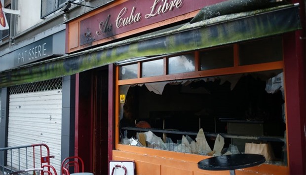 The damaged Au Cuba Libre bar after a fire in Rouen
