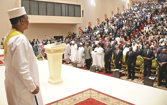 Deby (left) is seen during his inauguration as president yesterday in Nu2019Djamena.