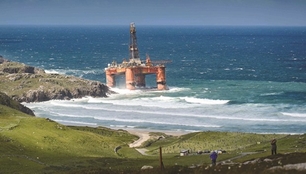The Transocean Winner oil rig after it ran aground at Dalmore on the Isle of Lewis in northern Britain during a storm.