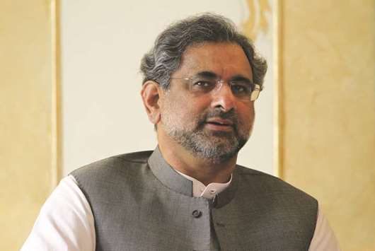 Pakistani Prime Minister Shahid Khaqan Abbasi speaks during a meeting in Islamabad, yesterday.