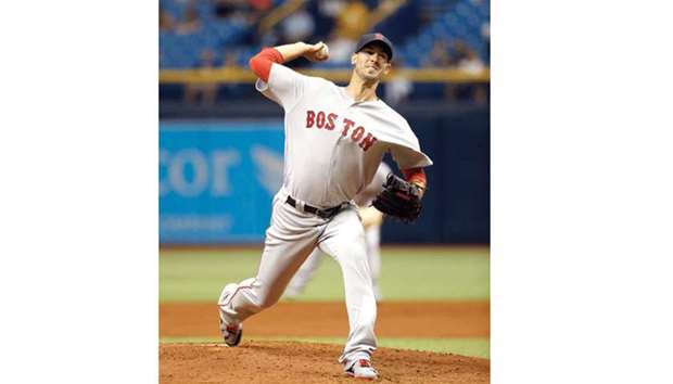 Boston Red Sox starting pitcher Rick Porcello throws a pitch during the second inning against the Tampa Bay Rays at Tropicana Field in St. Petersburg, Florida on Wednesday. (USA TODAY Sports)