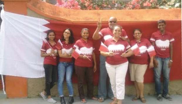 Members of Friends of Qatar-Mauritius chapter showing their support for Qatar.