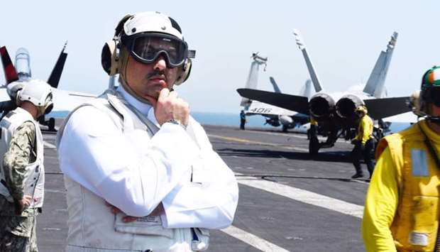 HE the Minister of State for Defence Affairs Dr Khalid bin Mohamed al-Attiyah on board USS Nimitz