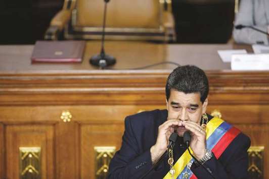 Maduro gestures while speaking at the National Constituent Assembly at Palacio Federal Legislativo.