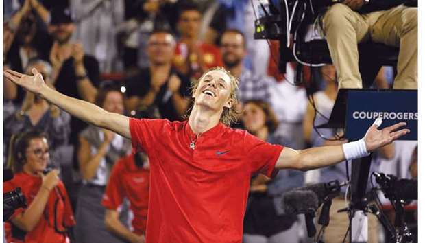 Denis Shapovalov of Canada reacts after defeating Rafael Nadal of Spain (not pictured) during the Rogers Cup tennis tournament at Uniprix Stadium in Montreal. PICTURE: Eric Bolte-USA TODAY Sports