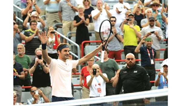 Roger Federer of Switzerland reacts after recording match point against David Ferrer of Spain (not pictured) during the Rogers Cup tennis tournament in Montreay. PICTURE: Jean-Yves Ahern-USA TODAY Sports