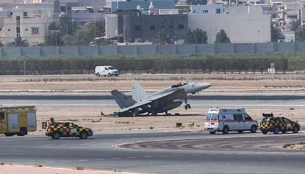 The F/A 18E fighter aircraft after the emergency landing. Picture: Social media
