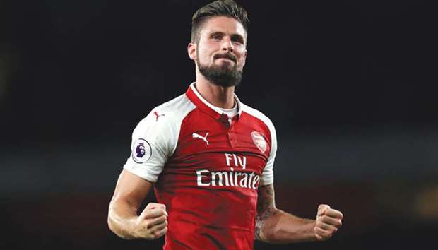 File picture of Arsenalu2019s Olivier Giroud celebrating yesterday.