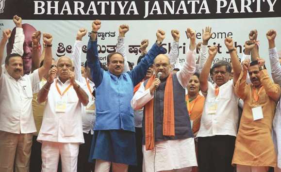 BJP president Amit Shah attends a meeting of the party in Bengaluru yesterday.