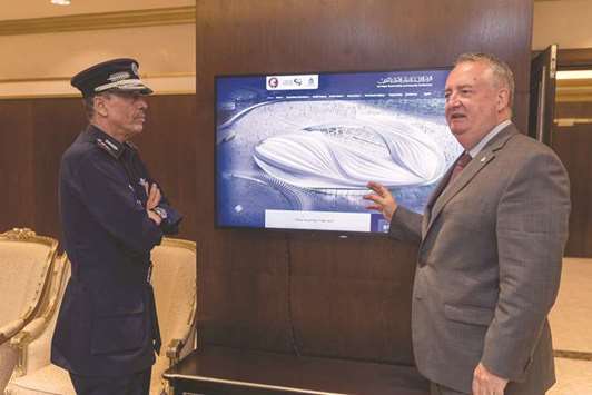 Director General of Public Security Staff Major General Saad bin Jassim al-Khulaifi and Interpolu2019s Tim Morris at the launch of the website.