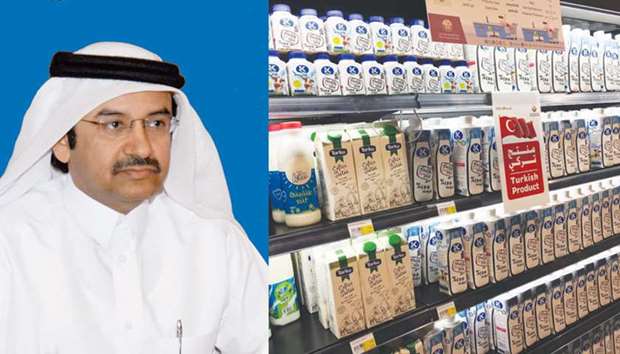 Al-Ahbabi: Mutual support. Right: Some of the Turkish products displayed on the shelves of a hypermarket in Qatar.
