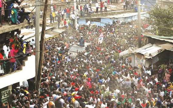 Odinga rallies supporters during his visit to the Mathare North neighbourhood of Nairobi.