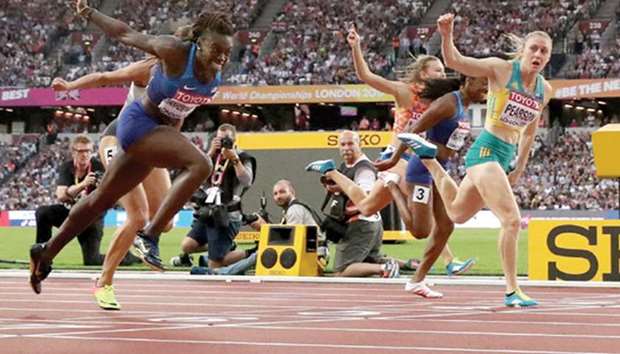 Australiau2019s Sally Pearsonu2019s (right) brilliant 100 metres hurdles win at the London Stadium on Saturday capped two years of injury heartbreak and made her Australiau2019s most decorated track athlete of the modern era. (Reuters)