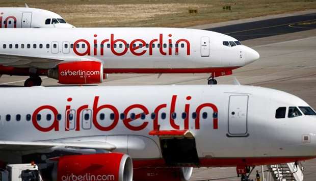 German carrier AirBerlin's aircrafts are pictured at Tegel airport in Berlin
