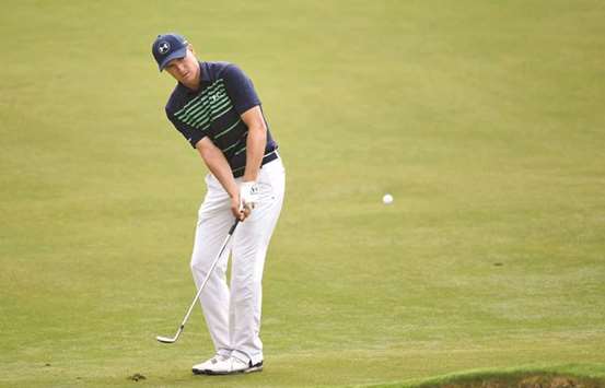 File photo of Jordan Spieth playing his third shot on the first hole during the final round of the 2017 PGA Championship at Quail Hollow Club in Charlotte, North Carolina.
