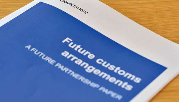 A photograph taken in London yesterday shows a copy of the British Governmentu2019s paper on proposed Future Customs Arrangements for trade between the United Kingdom and Europe, following Brexit.