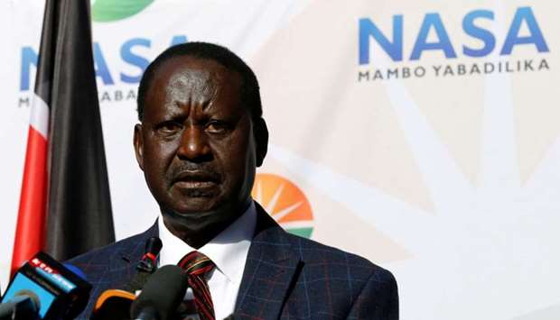 Opposition leader Raila Odinga speaks at a news conference at the offices of the National Super Alliance (NASA) coalition in Nairobi, Kenya. Reuters
