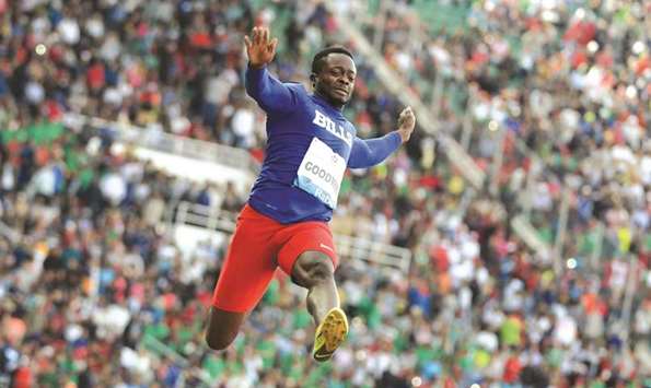 In this May 22, 2016, picture, USAu2019s Marquise Goodwin competes in the menu2019s Long Jump event at the Diamond League event in Rabat, Morocco. (AFP)
